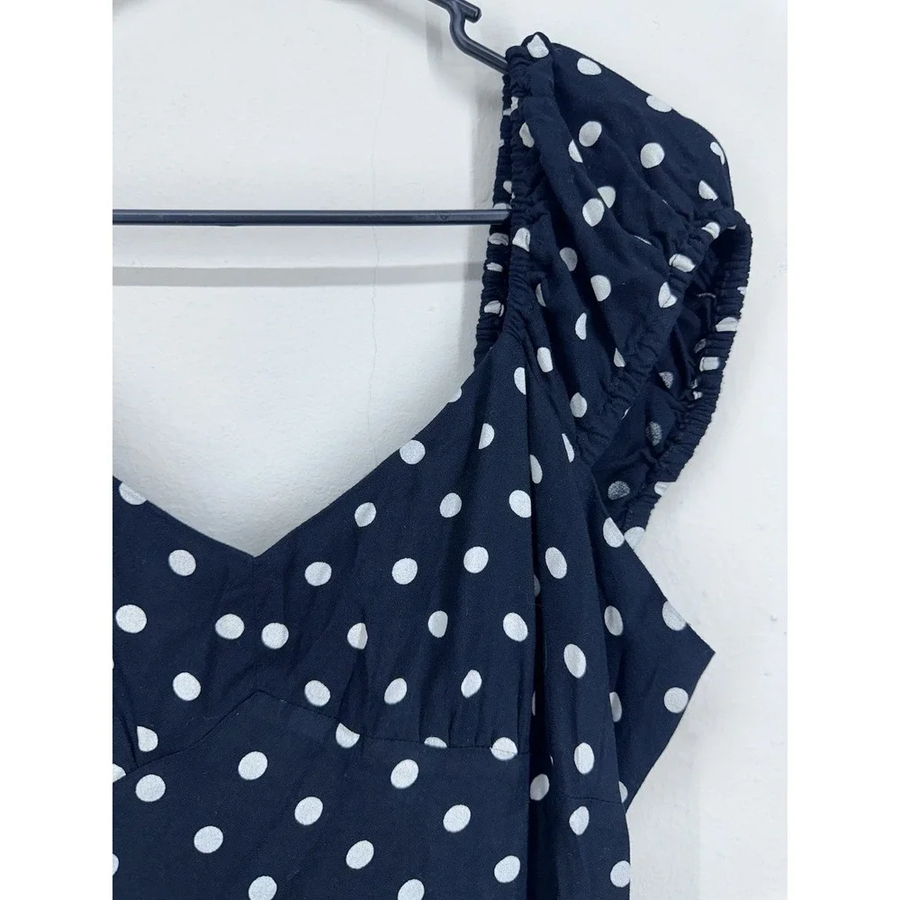 Coquette Puff Sleeve MEDIUM Black White Polka Dot 40s Style Midi Sun‎ Dress